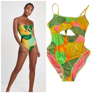 NWT Kate Spade Cucumber Floral Cutout One Piece with Shoulder Straps Small